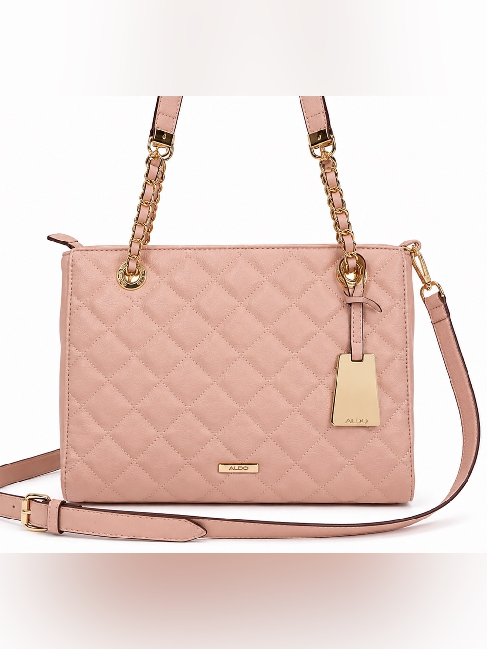 Aldo Quilted Shoulder Bag Crossbody – Blush Pink Gold Chain